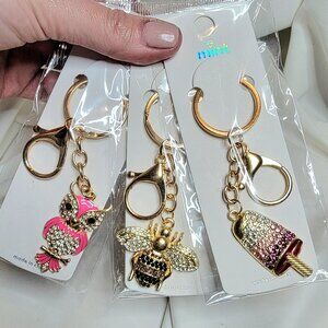 3 Rhinestone Keychain Bag Charms ~ All New